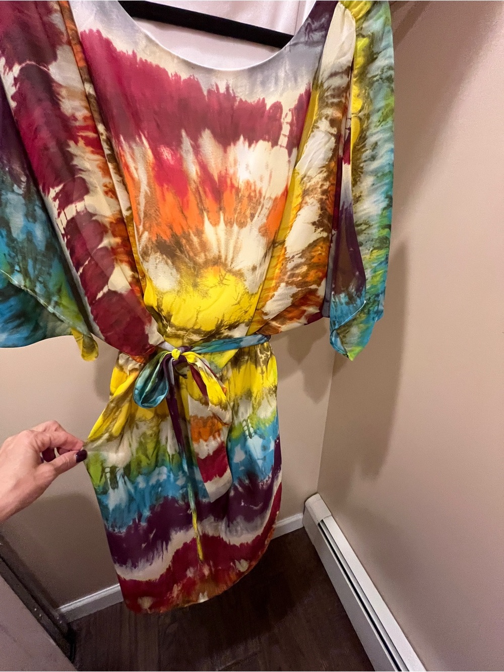 Tie-Dye Belted Midi Dress in Multicolor